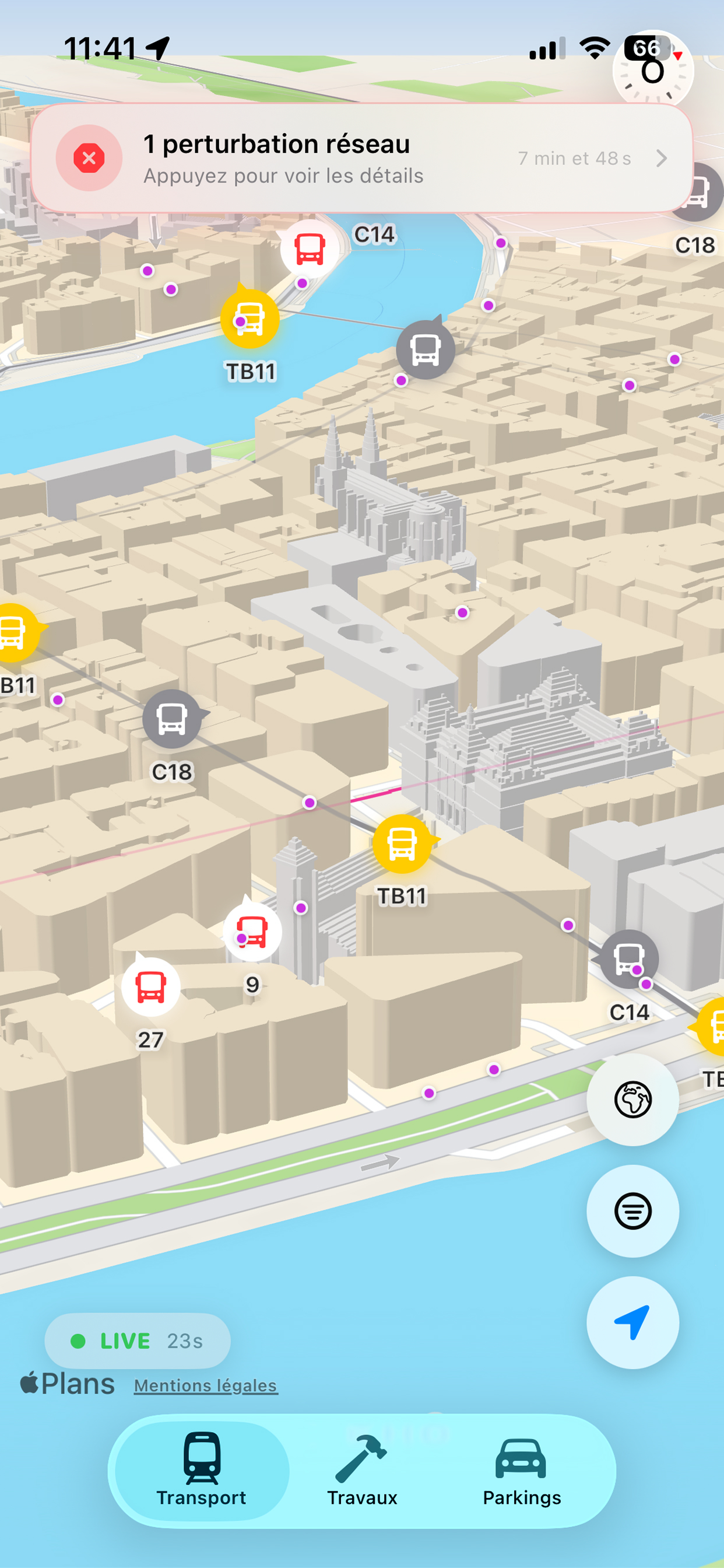 Carte temps réel des transports TCL à Lyon