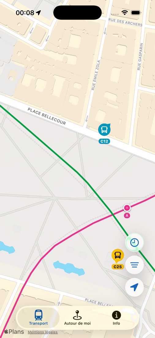 Carte avec deux bus, leur pictogramme et leur numéro de ligne